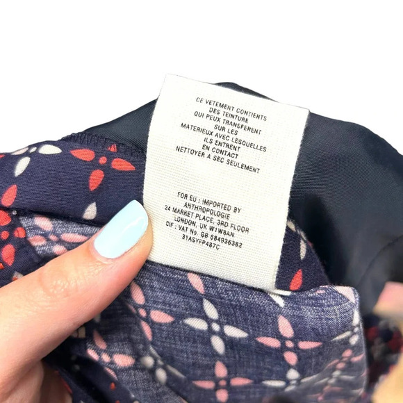 Anthropologie Cartonnier Pants‎ Geometric Print Wide Leg Rayon Navy Blue Size 4 - Picture 10 of 10